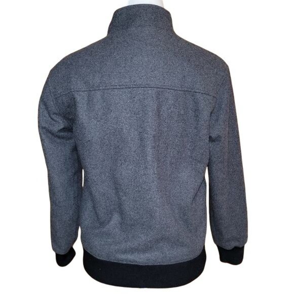 Quiksilver Boys Sz Large Gray Wool Blend Bomber Jacket Full Zip Buttoned Pockets - Picture 6 of 7